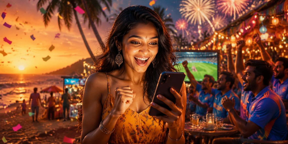 Cricket fans betting on beach in Goa with mobile devices